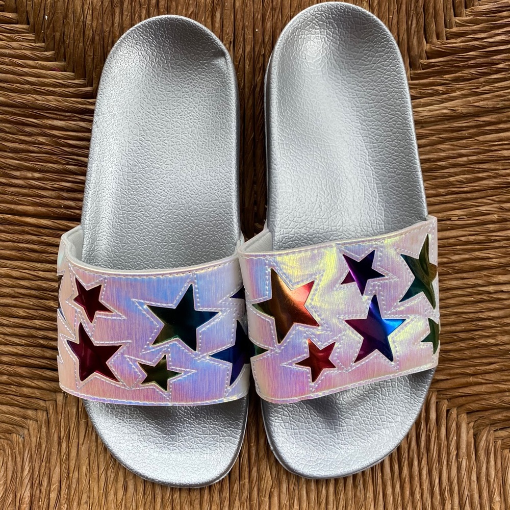 stars size 5/6 silver girls sandals/slides